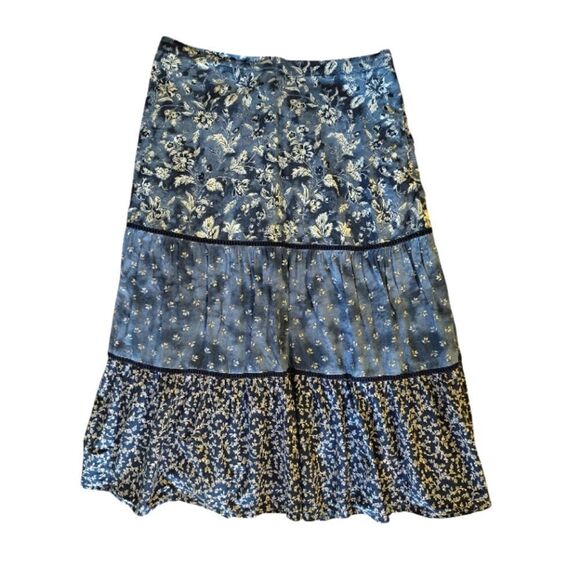 GAP Blue Mixed Tiered Floral Boho Cotton Midi Skirt Size Large Petite - Picture 8 of 14